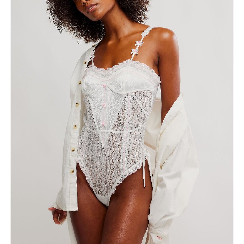 🎉LAST CHANCE🎉 FREE PEOPLE Sweet Cheeks Bodysuit / White Combo - Picture 5 of 9